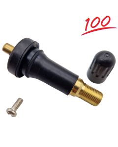 100x Gummiventile Snap-In Ersatzventile für RDKS / TPMS – EPDM Gummi – 11,3 mm – inkl. Schraube & Kappe – Schwarz – für Reifendrucksensoren