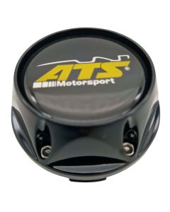 1x ATS DTC Nabendeckel Black Edition – Nabenkappen EC-30 Motorsport – Schwarz Glanz mit gelbem Schriftzug – Felgendeckel