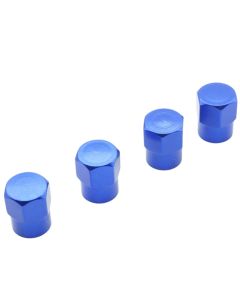 4x Blaue Ventilkappen Auto & Motorrad – Metall flach mit Dichtung – Für PKW, Transporter, Fahrrad, Roller & E-Scooter