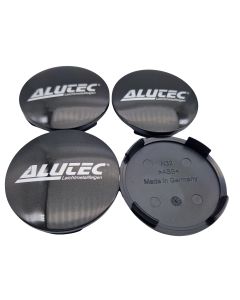 4X Alutec Nabendeckel 64mm Graphit (N32) Logo Silber (ALB) - Original Felgendeckel/Nabenkappe/Hubcap
