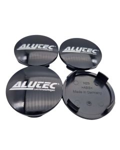 4X Alutec Nabendeckel 60mm Schwarz Glanz (N23) Logo Silber (ALF) - Original Felgendeckel/Nabenkappe/Hubcap
