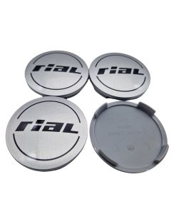 4X Rial Nabendeckel 64mm Silber (N32) Logo Schwarz (RIA) - Original Felgendeckel/Nabenkappe/Hubcap
