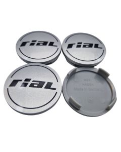 4X Rial Nabendeckel 60mm Silber (N23) Logo Schwarz (RIB) - Original Felgendeckel/Nabenkappe/Hubcap
