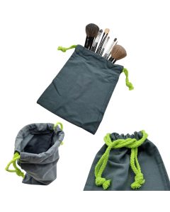 1x Stoffbeutel mit Kordelzug 21x15 cm – Vielseitiger Beutel für Kosmetik, Schmuck, Reisen & Geschenke / Bolzensack – Grau Neongrün