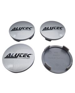 4X Alutec Nabendeckel 60mm Silber (N23) Logo Schwarz (ALH) - Original Felgendeckel/Nabenkappe/Hubcap