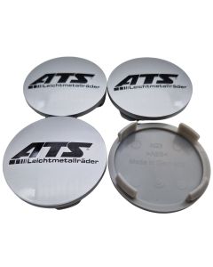 4X ATS Nabendeckel 60mm Silber (N23) Logo Schwarz (ATD) - Original Felgendeckel/Nabenkappe/Hubcap