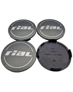 4X Rial Nabendeckel 64mm Graphit Matt (N32) Logo Silber (RIJ) - Original Felgendeckel/Nabenkappe/Hubcap