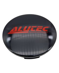 1X Alutec Nabendeckel 64mm Schwarz Glanz (N32) Logo Rot (ALO) - Original Felgendeckel/Nabenkappe/Hubcap