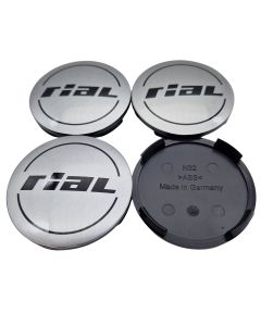 4X Rial Nabendeckel 64mm Sterling Silber (N32) Logo Schwarz (RIH) - Original Felgendeckel/Nabenkappe/Hubcap