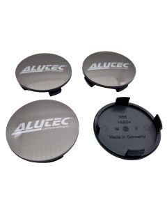 4X Alutec Nabendeckel 61mm Metal Grey (N56) Logo Silber (ALJ) - Original Felgendeckel/Nabenkappe/Hubcap