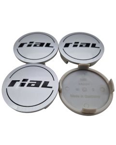 4X Rial Nabendeckel 61mm Silber (N56) Logo Schwarz (RIK) - Original Felgendeckel/Nabenkappe/Hubcap