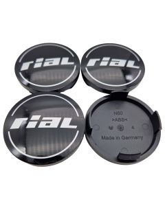 4X Rial Nabendeckel 60mm Schwarz Glanz (N60) Logo Silber (RIF) - Original Felgendeckel/Nabenkappe/Hubcap