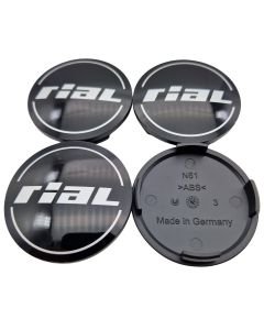 4X Rial Nabendeckel 56mm Schwarz Glanz (N61) Logo Silber (RIN) - Original Felgendeckel/Nabenkappe/Hubcap