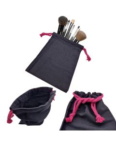 1x Stoffbeutel mit Kordelzug 21x15 cm – Vielseitiger Beutel für Kosmetik, Schmuck, Reisen & Geschenke / Bolzensack – Schwarz Pink