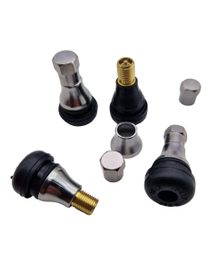 4x Gummiventile TR412 AC - Chrom – Snap-In Reifenventile 35mm – Schwarz – 11,3mm Ventilloch – bis 4,5 Bar – inkl. Deckel